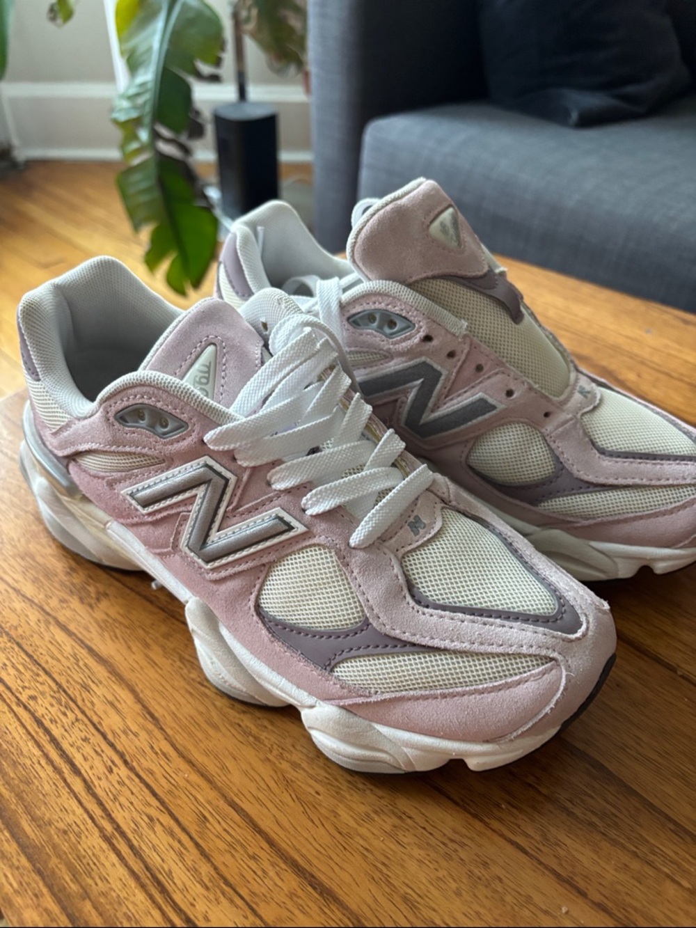 New Balance Women's Pink and White Mesh Suede Sneakers